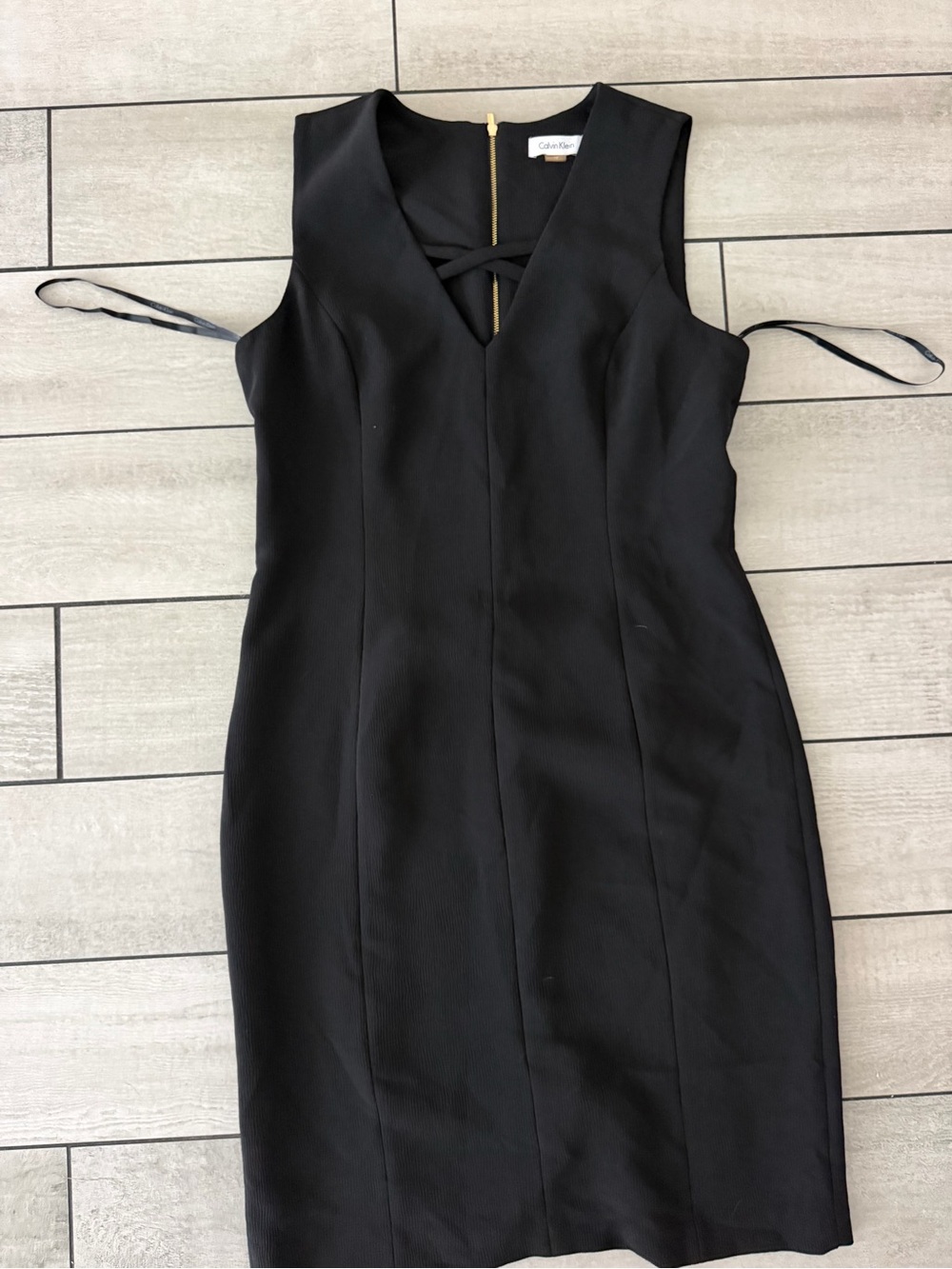 Calvin Klein Black Sleeveless V-Neck Midi Sheath Dress